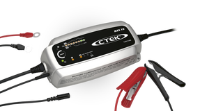 CTEK battery charger MXS 10 with cables on a white background