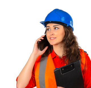 happy businessman phone call discussion communication proposal white studio background woman employee smile talking mobile smartphone business conversation mockup 1